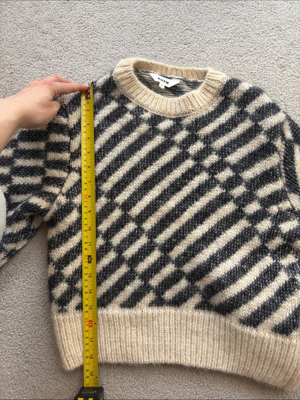 Striped Crewneck Sweater in Ivory and Charcoal - Picture 8 of 8